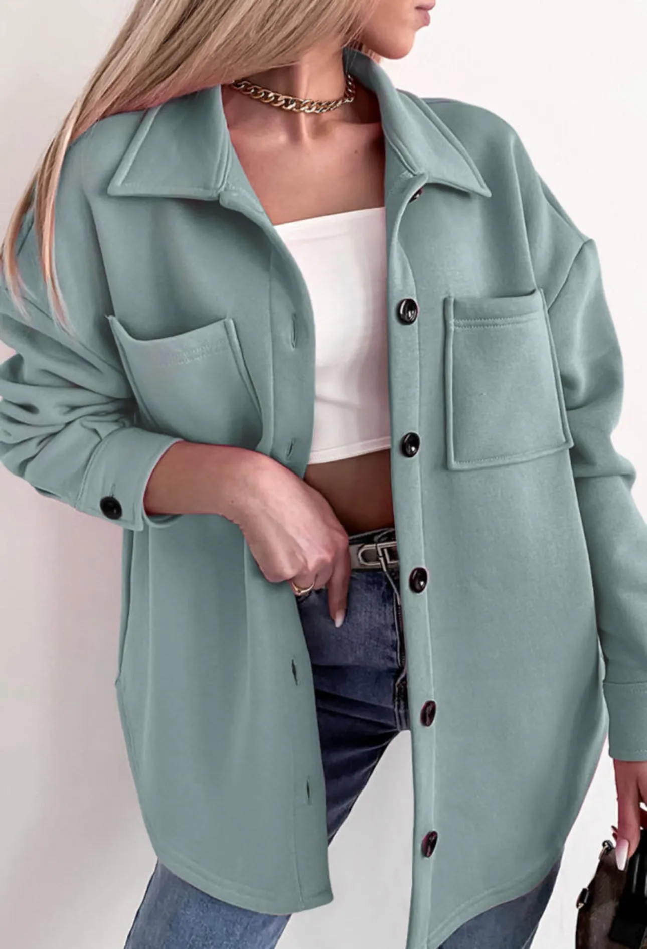 Dusty Blue fleece line shacket