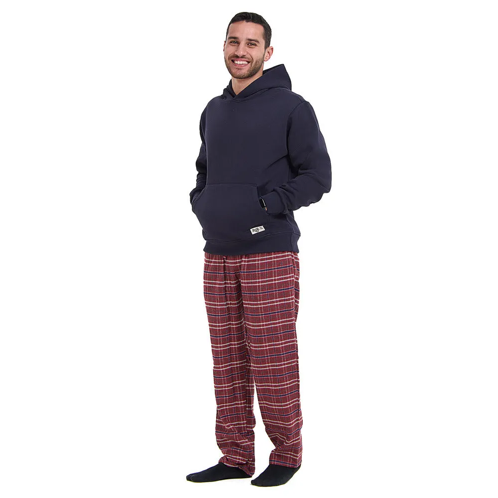 Men Winter Pajama Set Dark blue Hoodie   Red x Blue Checkered Pants