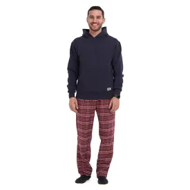 Men Winter Pajama Set Dark blue Hoodie   Red x Blue Checkered Pants