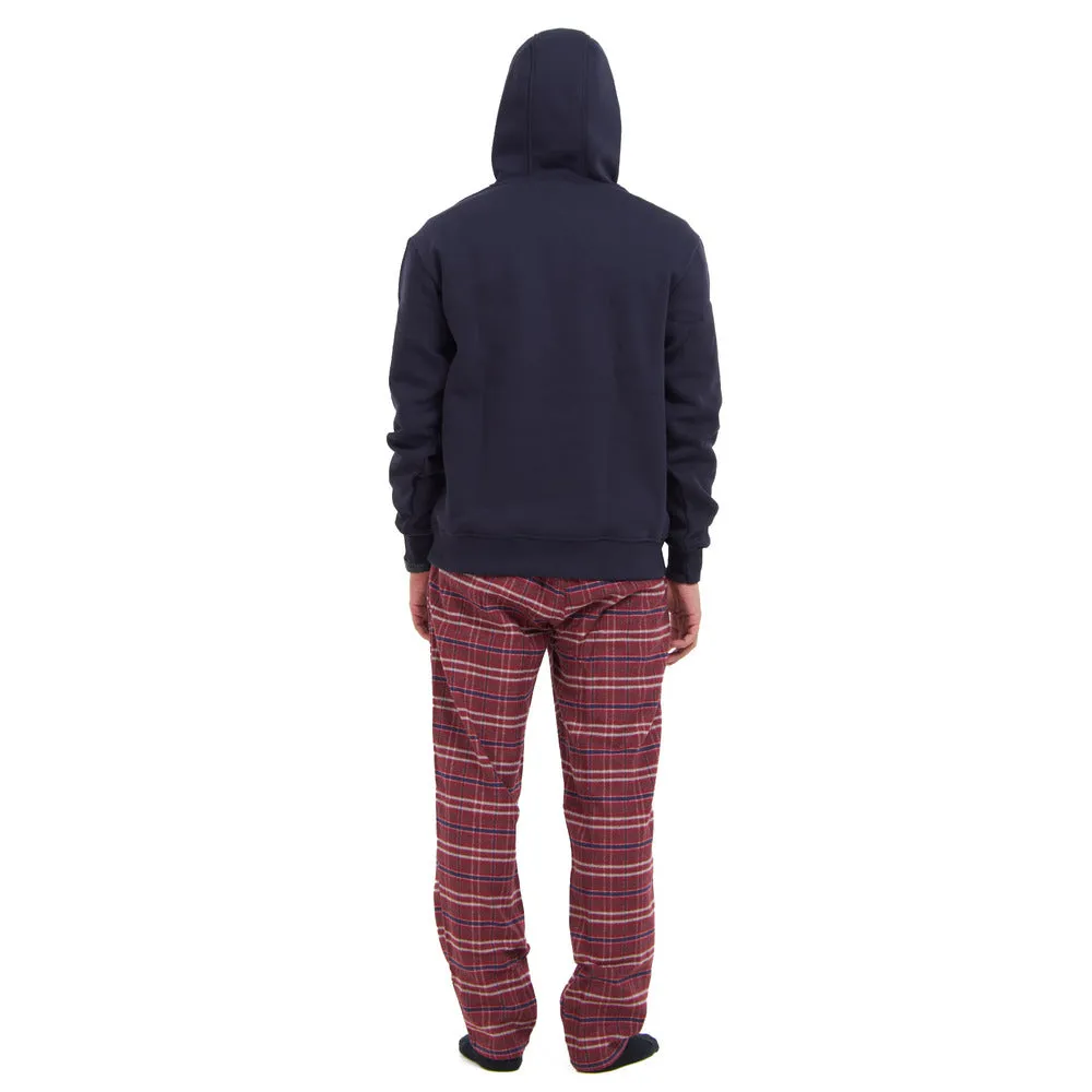 Men Winter Pajama Set Dark blue Hoodie   Red x Blue Checkered Pants