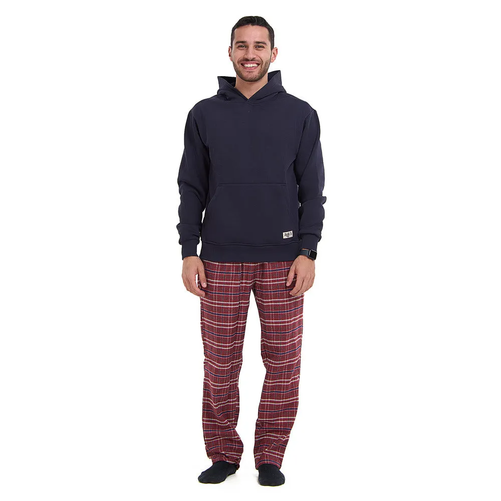 Men Winter Pajama Set Dark blue Hoodie   Red x Blue Checkered Pants