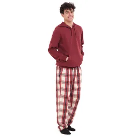 Men Winter Pajama Set Dark Red Hoodie   Dark Red x White Checkered Pants Men Winter Pajama Set Dark Red Hoodie   Dark Red x White Checkered Pants