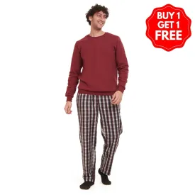 Men Winter Pajama Set Dark Red Sweatshirt   Dark Red x Black Checkered Pants Men Winter Pajama Set Dark Red Sweatshirt   Dark Red x Black Checkered Pants