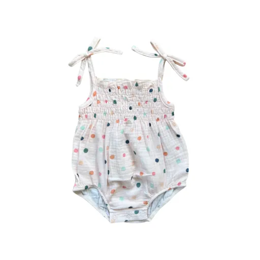 Tie-Smocked Bodysuit Summer Polka Dots