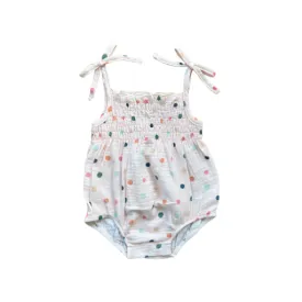 Tie-Smocked Bodysuit Summer Polka Dots